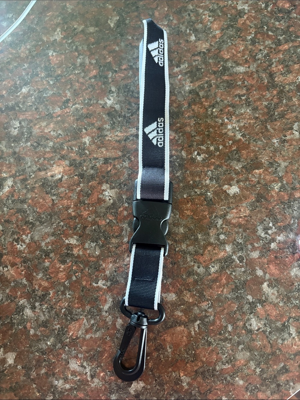 adidas Black and White Branded Lanyard with Clip
